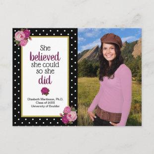 She Believed She Could Graduation Party Photo Invitation Postcard