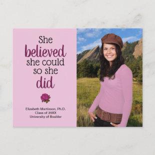 She Believed She Could Rose Graduation Party Photo Invitation Postcard