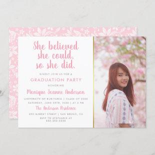 She Believed She Could So She Did Photo Graduation Invitation
