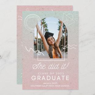 She Did It Boho Photo Graduation Invitation