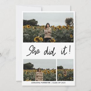 She Did It |  Graduate Three Photo Collage Invitation