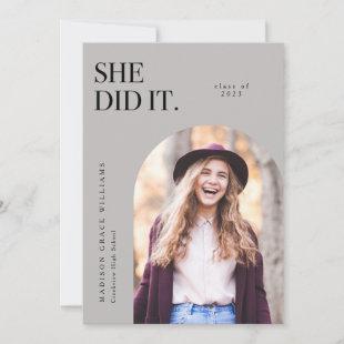 She Did It Light Gray Arch Graduation Announcement