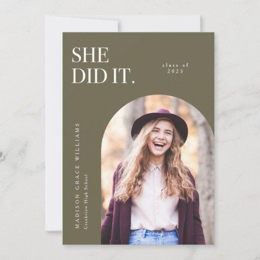 She Did It Olive Arch Graduation Announcement