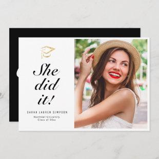 SHE DID IT |  simple script photo graduation card