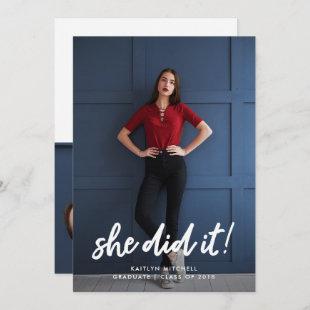 She Did It | Two Photo Graduation Party Invitation