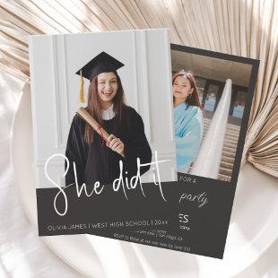 She did it typography photo graduation  invitation