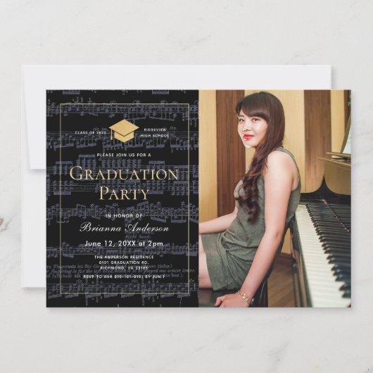 Sheet Music Black & Gold Photo Graduation Party Invitation