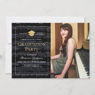 Sheet Music Black & Gold Photo Virtual Graduation Invitation