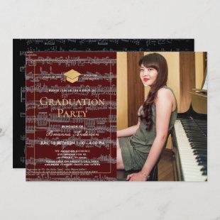 Sheet Music Burgundy Photo Drive-by Graduation Invitation