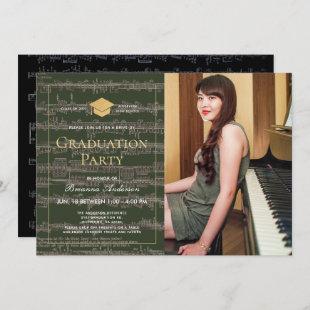 Sheet Music Green Gold Photo Drive-by Graduation Invitation