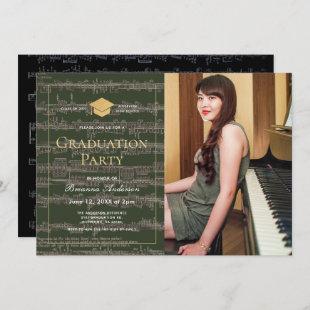 Sheet Music Green Gold Photo Graduation Party Invitation