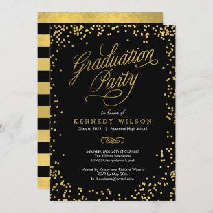 Shiny Confetti Graduation Party Invitation Black