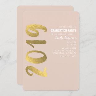 Shiny Faux Gold Foil Beige Glam 2019 Graduation Invitation