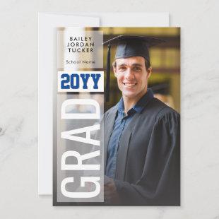 Side GRAD Blue Class Year Full-Photo Graduation Invitation
