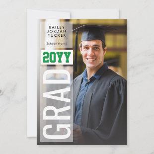Side GRAD Green Year Full Photo Graduation Invitation