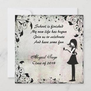 Silhouette Girl with Butterfly Graduation Invite