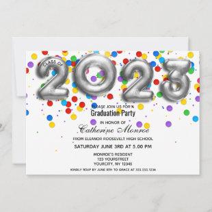 Silver 2023 Colorful Confetti Graduation Party Invitation