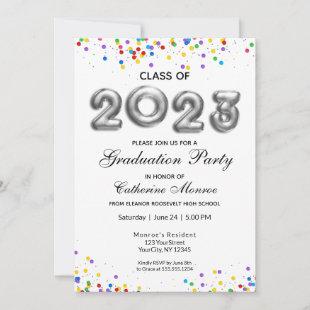Silver 2023 Colorful Confetti Graduation Party Invitation