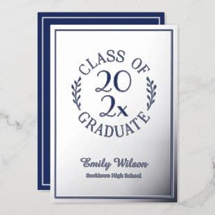 Silver and Blue Class Of 2023 Graduation Party Foil Invitation