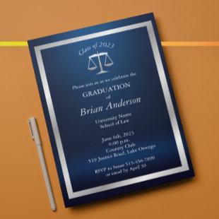 Silver and Blue Justice Logo Law School Graduation Invitation