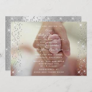 Silver Baby Shower Boy Girl Photo Confetti Invitation
