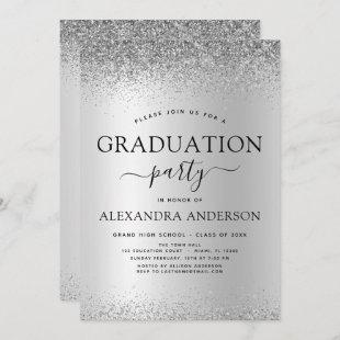 Silver Black 2022 Graduation Party Glitter Invitation
