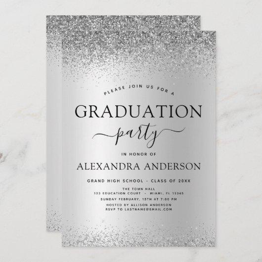 Silver Black 2022 Graduation Party Glitter Invitation
