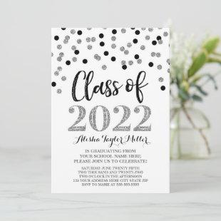 Silver Black Confetti Graduation Party 2022 Invitation