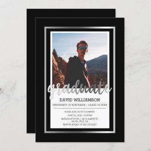 Silver & Black Typography | Photo Graduation Party Invitation
