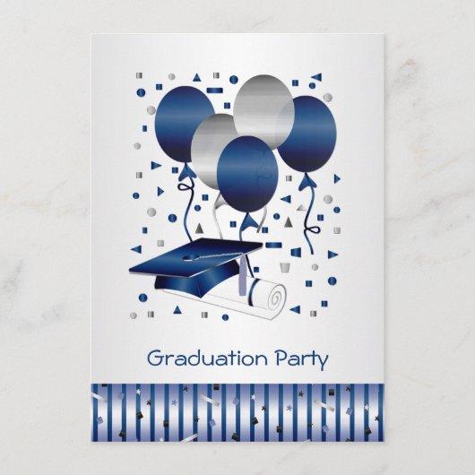 Silver blue balloons, mortar Graduation Party Invitation