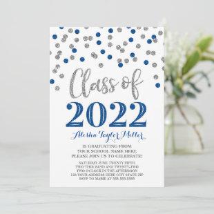 Silver Blue Confetti Graduation Party 2022 Invitation
