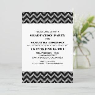 Silver Chevron Glitter Graduation Party Invite