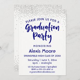 Silver Confetti & Navy Typography Grad Party, 2 Invitation