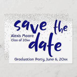 Silver Confetti Navy Typography Save the Date 1b Invitation