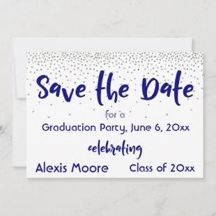 Silver Confetti Navy Typography Save the Date 2b