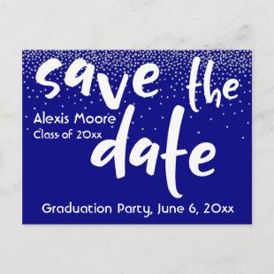 Silver Confetti Over Navy, Save the Date 1 Announcement Postcard