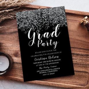 Silver Glitter Boy Girl Graduation Grad Party Invitation