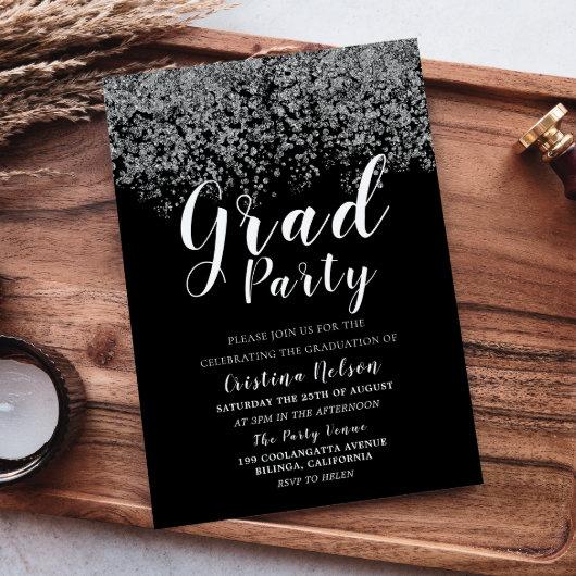 Silver Glitter Boy Girl Graduation Grad Party Invitation