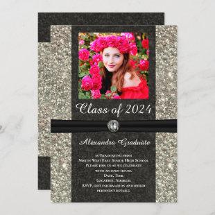 Silver Glitter Gem Photo Class of 2024 Graduation Invitation