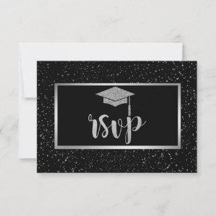 Silver Glitter Grad Cap,Confetti  Graduation Party RSVP Card