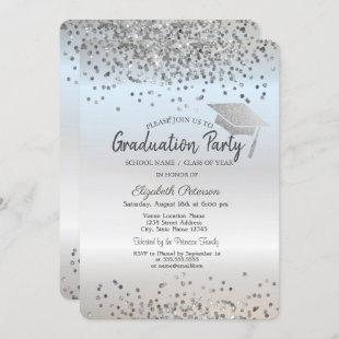 Silver Glitter Graduation Cap Confetti Graduation Invitation