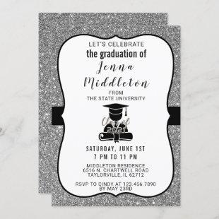 Silver Glitter Graduation Invitation