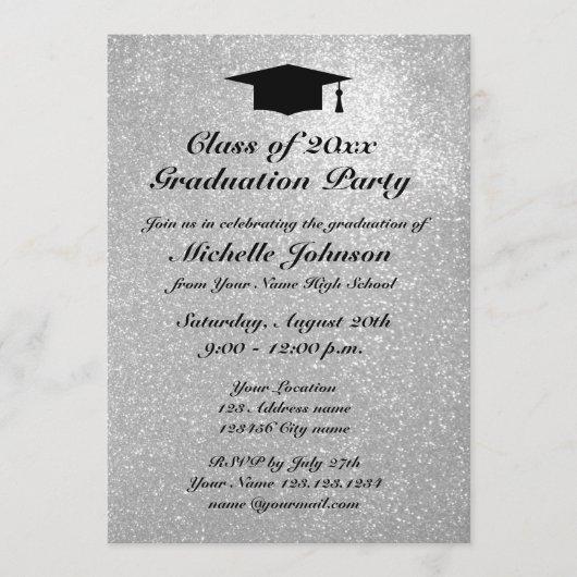 Silver glitter graduation party invitations