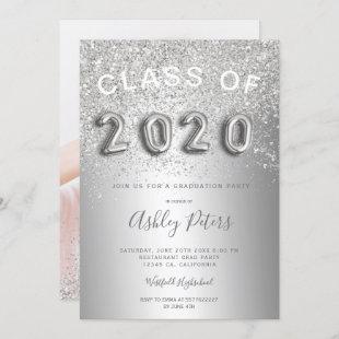 Silver glitter letters foil 2020 photo graduation invitation