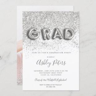 Silver glitter letters pink photo graduation invitation