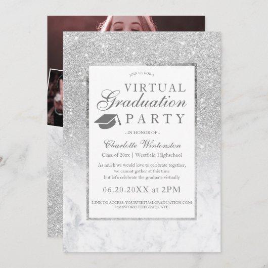 Silver glitter marble photos virtual Graduation Invitation