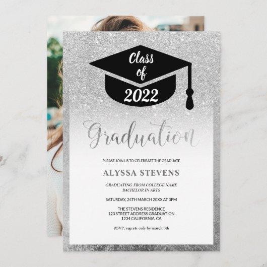 Silver glitter modern simple graduation photo invitation