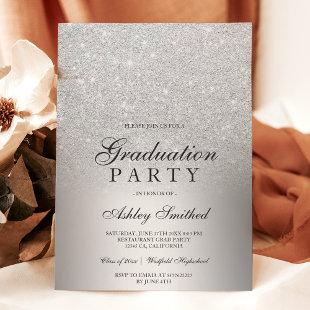 Silver glitter ombre metallic Graduation party Invitation
