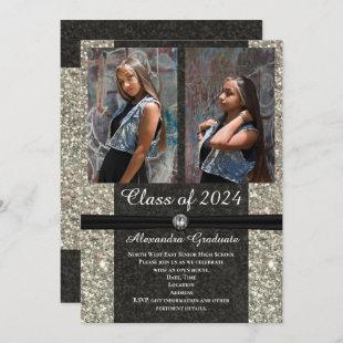 Silver Glitter Photo Class of 2021 Graduation Invitation