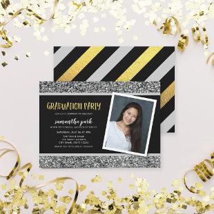 Silver Glitter Photo Graduation Party Invitation